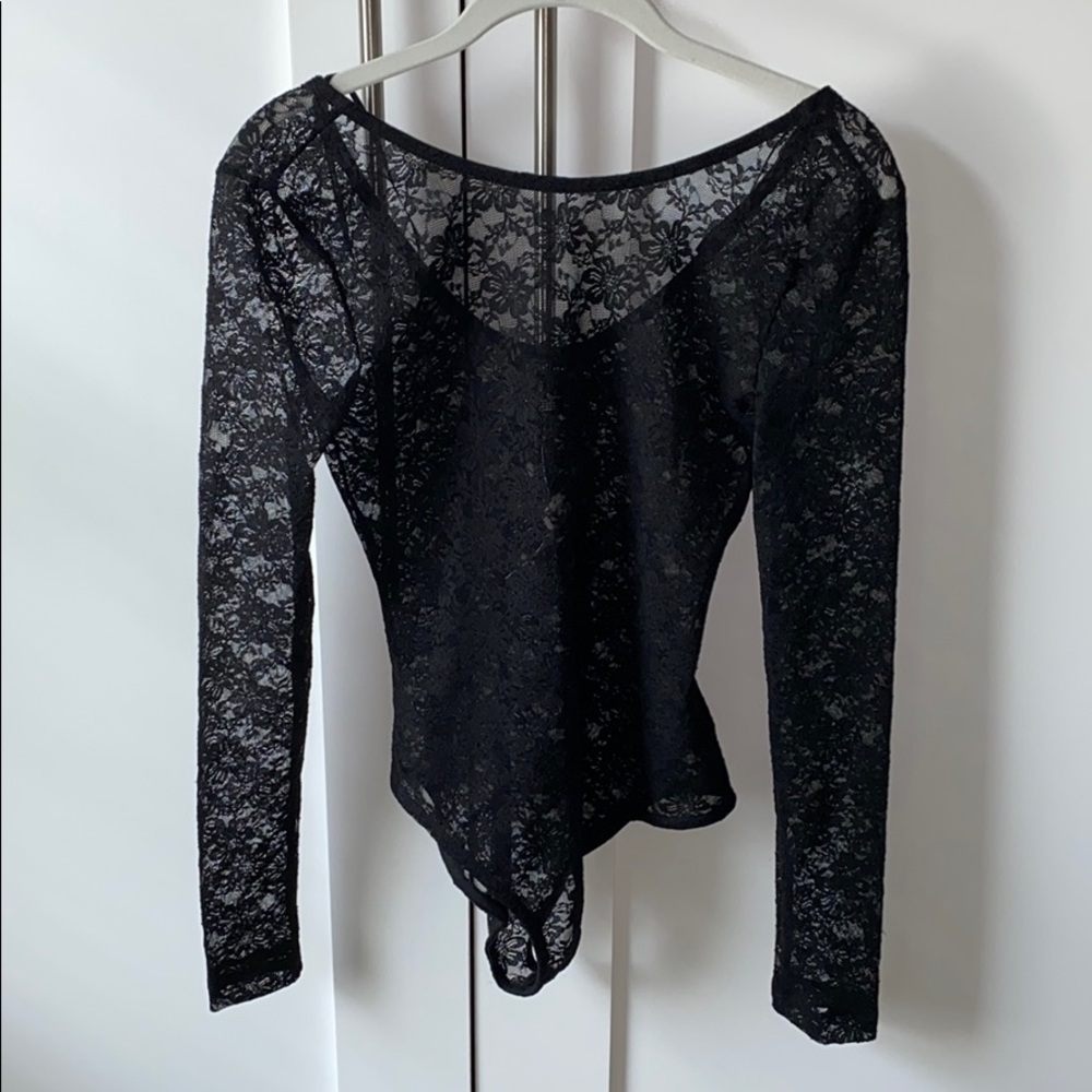 Black lace bodysuit. Long sleeve leotard